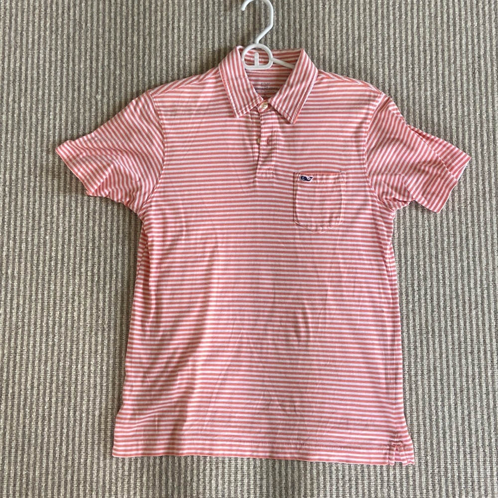 Boys vineyard vines cotton polo - salmon stripe